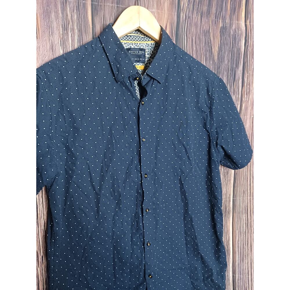Cactus Man Polk Dot Short Sleeve Button Down‎ Size Medium Navy